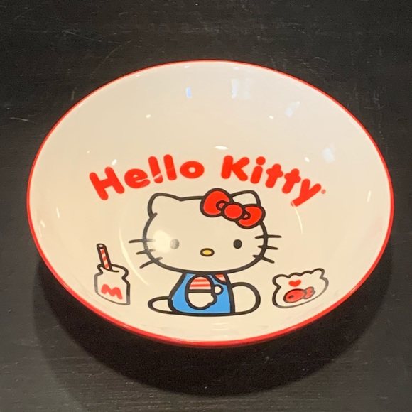 Hello Kitty with Milk Bottle and Goldfish Bowl 9” Ceramic Dinner Bowl - Picture 2 of 8